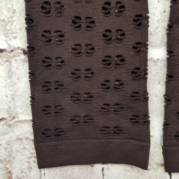 Chocolate Brown Floral Cut Out Footless Tights Hosiery Stretcy Boho Neutral Glam - Picture 2 of 6